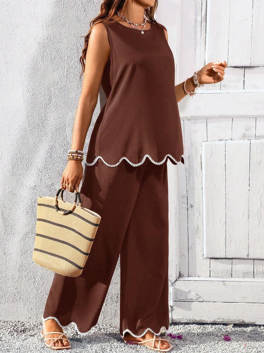 Blue and White Striped Maternity 2-Piece Set - Sleeveless Camisole and Long Pants - Casual Beach Vacation Outfit for Pregnant Women