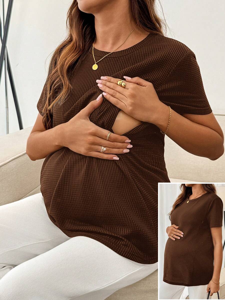 Maternity Nursing Top – Round Neck Short Sleeve Daily Wear