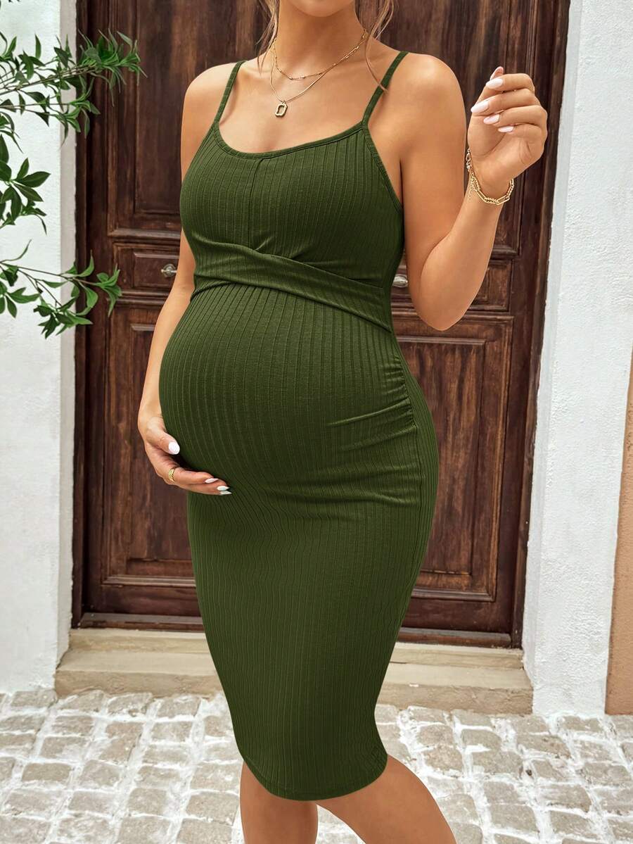 Maternity Cami Mini Dress - Sleeveless Spaghetti Strap Slim Fit Summer Beach Dress with Matching Arm Sleeves
