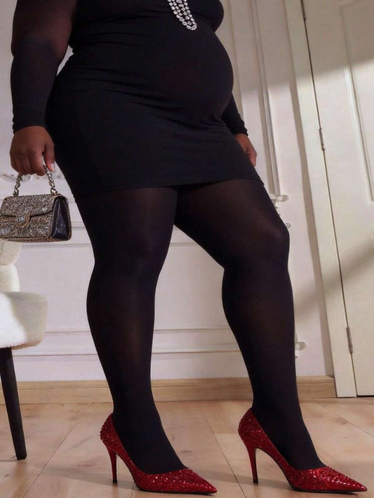 Maternity Velvet Leggings - Plus Size Semi Sheer Soft Shaping Tights Stretch Fit, Pregnancy