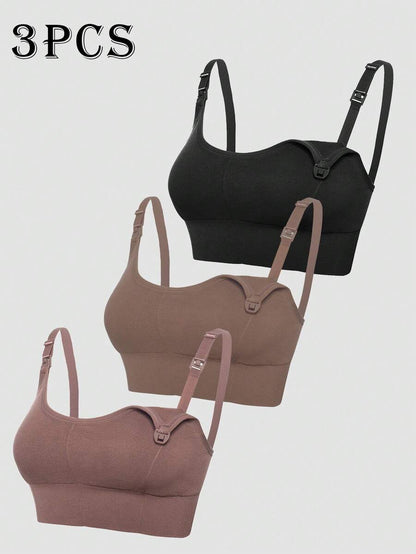 3-Pack Seamless Nursing Bra Set - High Rise Wireless Maternity Bras with Adjustable Straps and Medium Stretch
