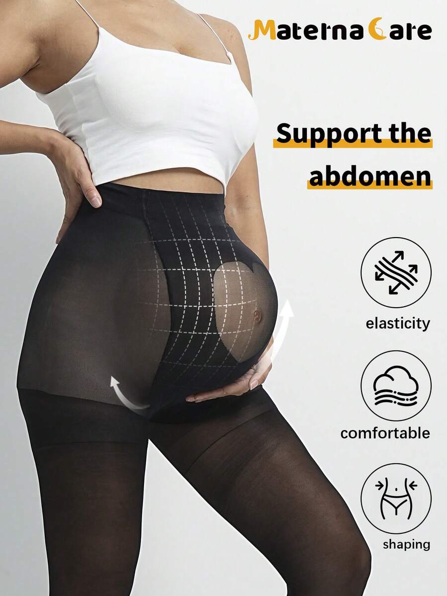 Maternity Pantyhose - Black Heart Shaped Transparent Abdomen High Waist Skinny Sheer, Plus Size