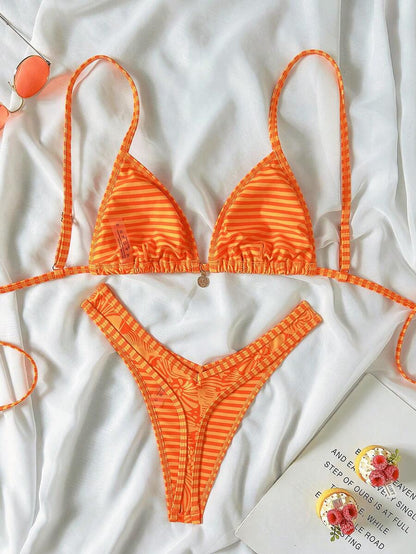 Women's 2-Piece Boho Halter Bikini Set - Gold Accessory, High-Cut, Floral Print, Multicolor