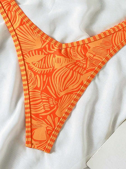 Women's 2-Piece Boho Halter Bikini Set - Gold Accessory, High-Cut, Floral Print, Multicolor