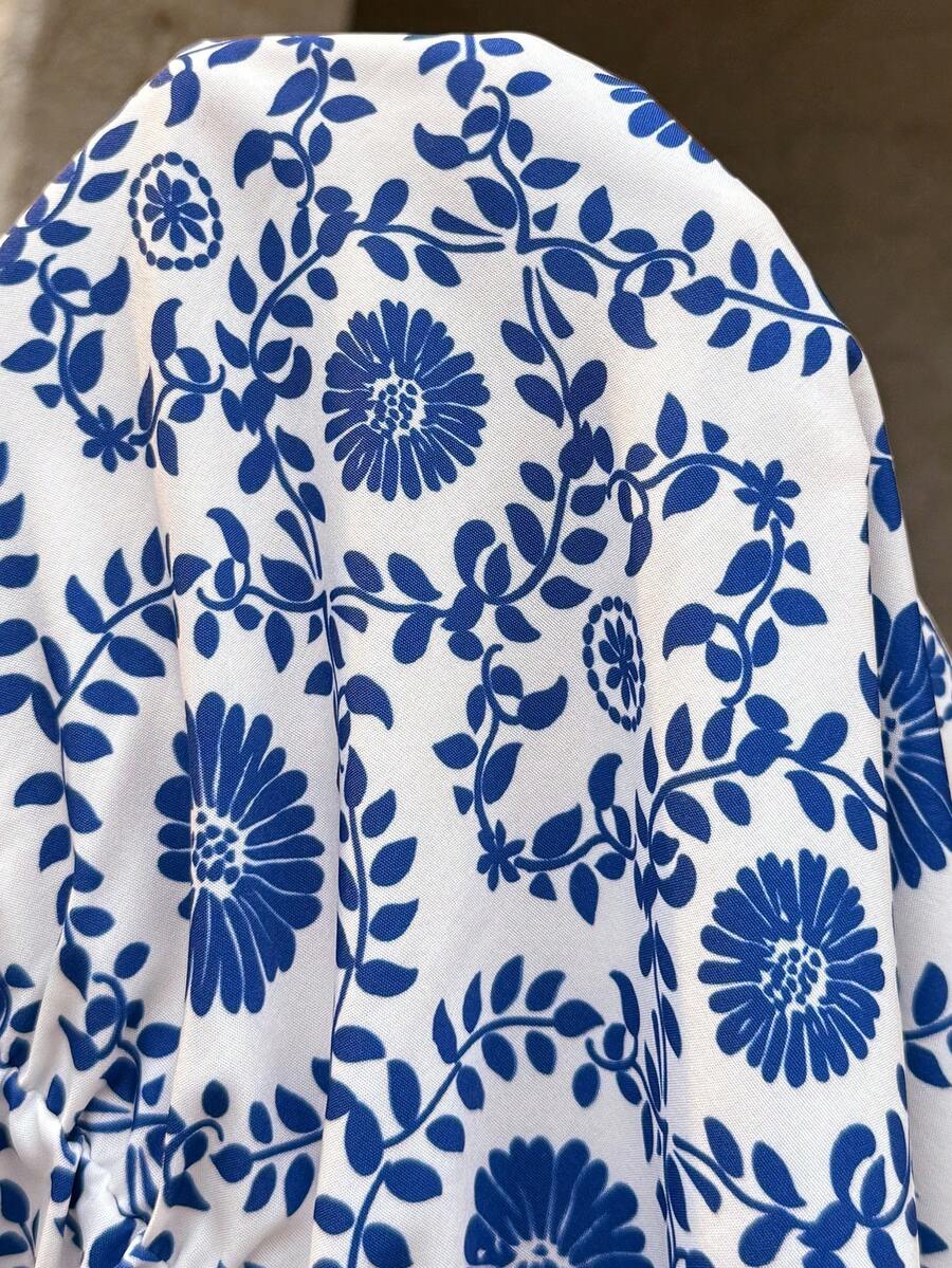 Maternity Tank Top - Blue Boho Allover Print Sleeveless Flounce Trim Strappy, Summer Beach