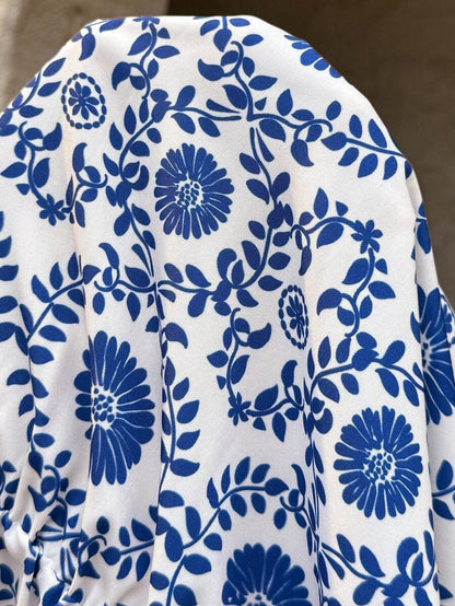 Maternity Tank Top - Blue Boho Allover Print Sleeveless Flounce Trim Strappy, Summer Beach