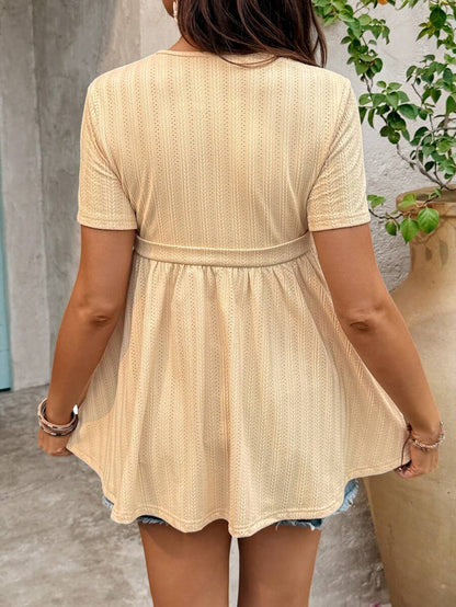 Yellow Short Sleeve Maternity T-Shirt - Slim Fit Round Neck Textured Longline Top with Flared Hem and Medium Stretch