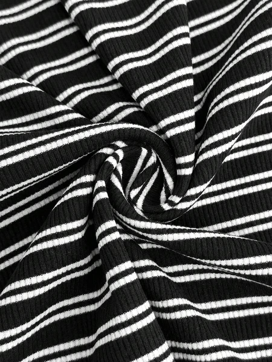 Maternity Black Striped Round Neck Short Sleeve Long Loose Fit T-Shirt Comfortable Padded Shoulder Casual Drop Shoulder Pregnancy Tee