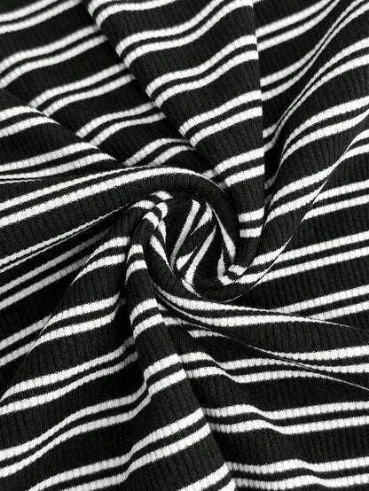Maternity Black Striped Round Neck Short Sleeve Long Loose Fit T-Shirt Comfortable Padded Shoulder Casual Drop Shoulder Pregnancy Tee