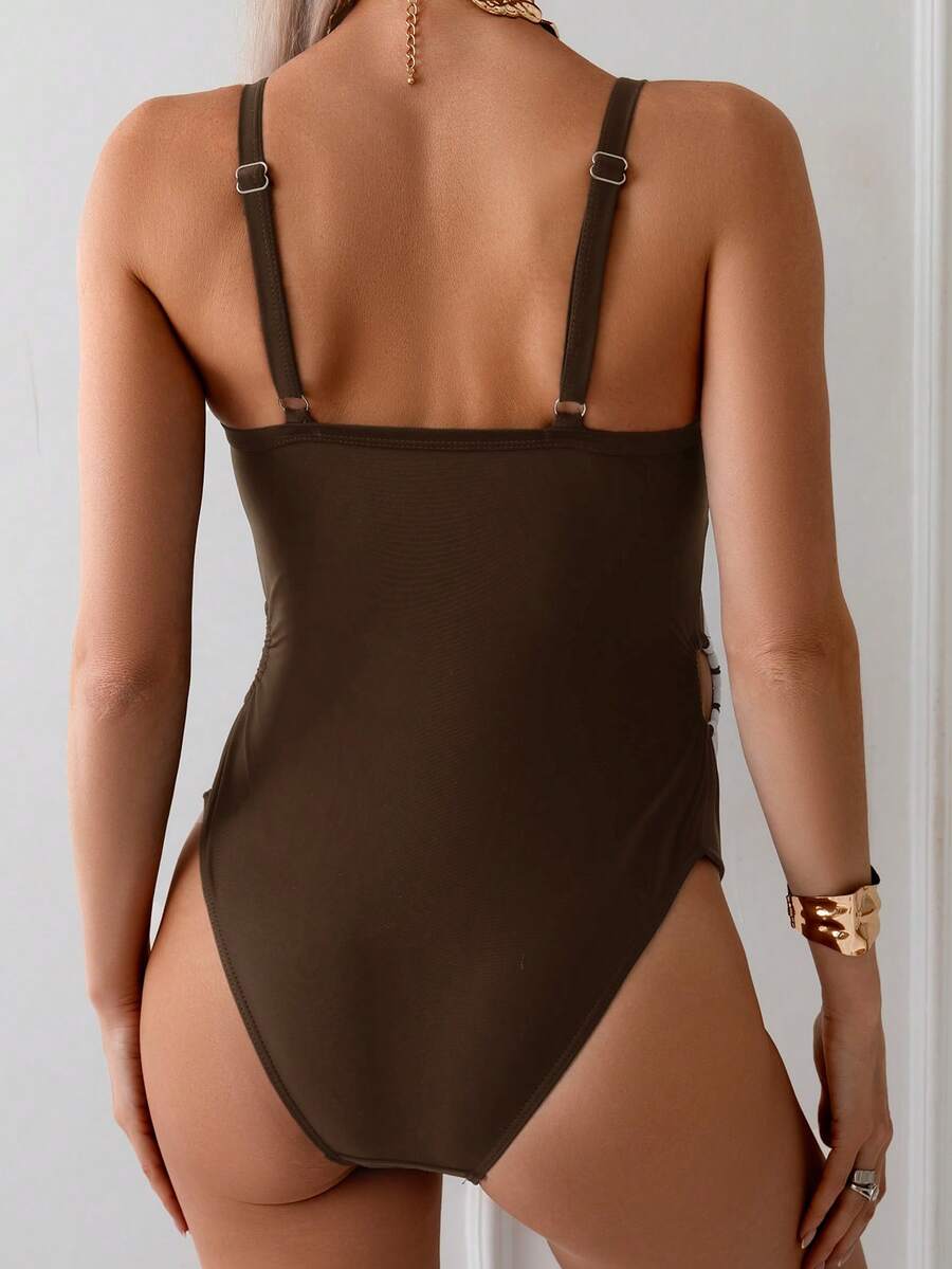 Maternity One-Piece Swimsuit - Petal Hollow Out Vacation Beach Swimwear