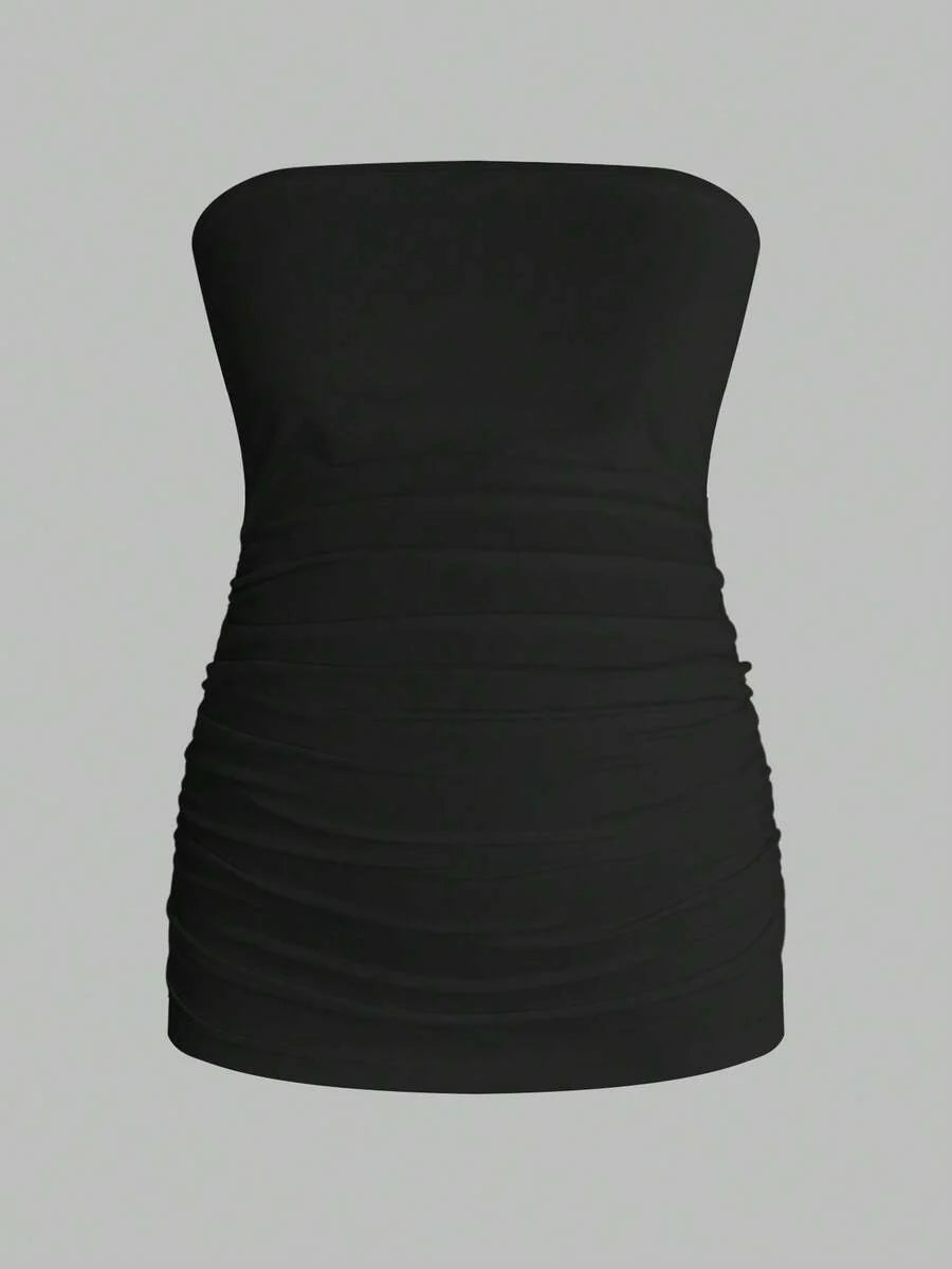 Maternity Strapless Tube Top - Black & White Pleated Casual Daily Wear