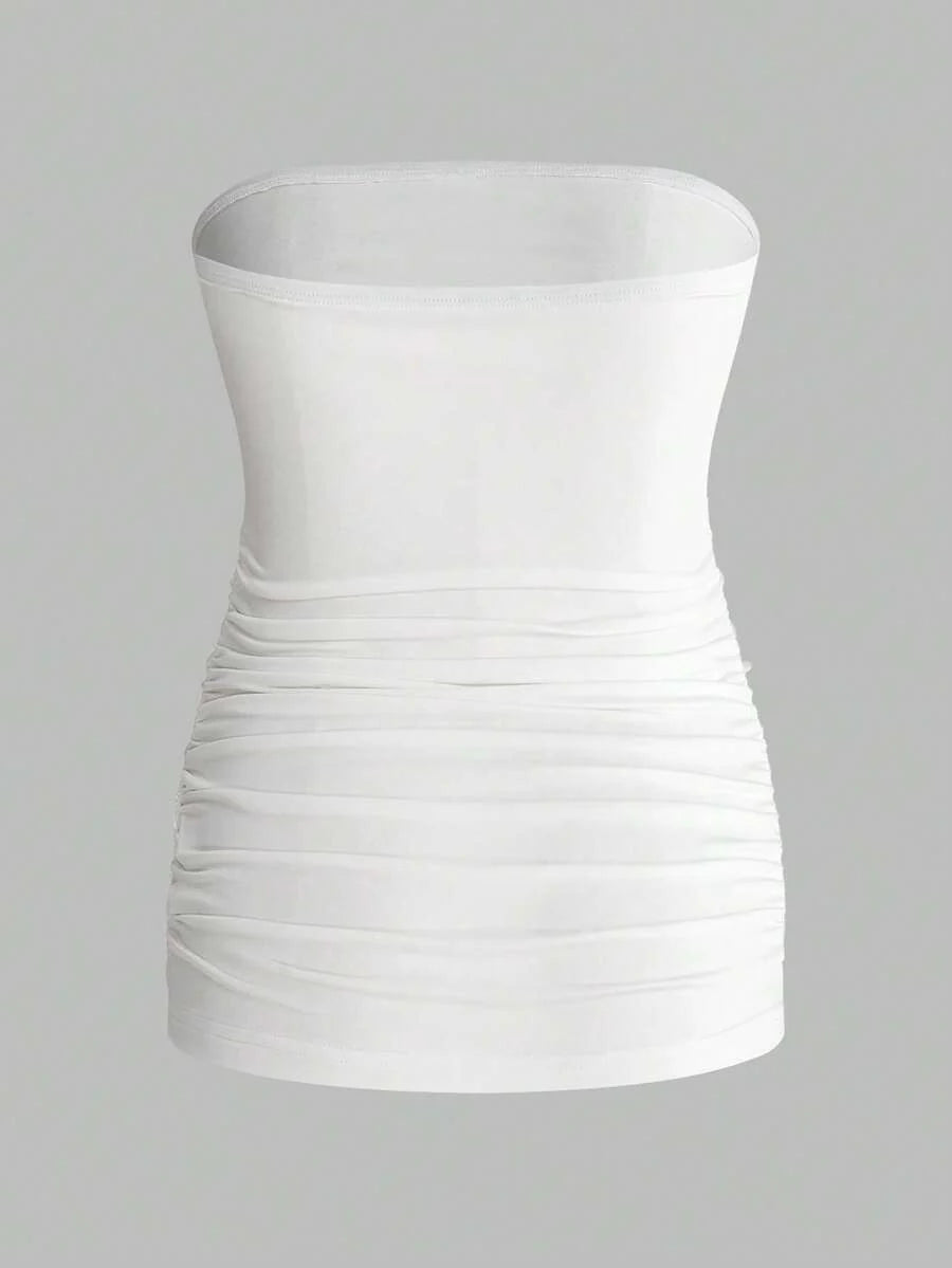 Maternity Strapless Tube Top - Black & White Pleated Casual Daily Wear