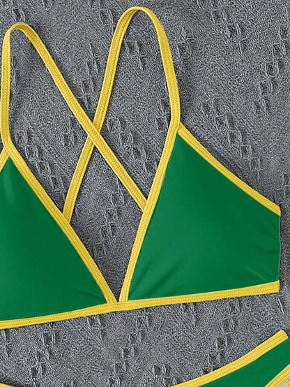 Swim Vcay Summer Beach Women Vacation Color-Block Halter Strap Bikini Set With Separated Bikini Set
