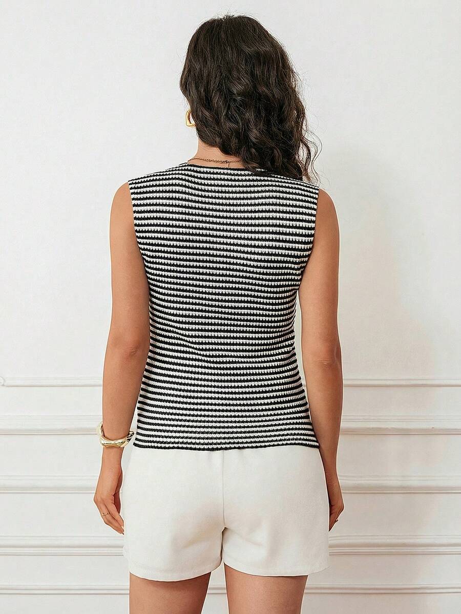 Maternity V-Neck Single-Breasted Striped Tank Top Slim Fit Baby Blue Knitted Sleeveless Shirt for Casual Street Style