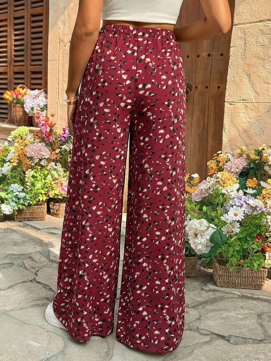 Leopard Print Wide Leg Maternity Pants Ultra High Waist Loose Fit Apricot Boho Flowy Long Trousers for Pregnancy Casual Vacation