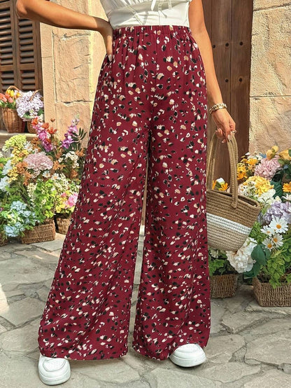 Leopard Print Wide Leg Maternity Pants Ultra High Waist Loose Fit Apricot Boho Flowy Long Trousers for Pregnancy Casual Vacation