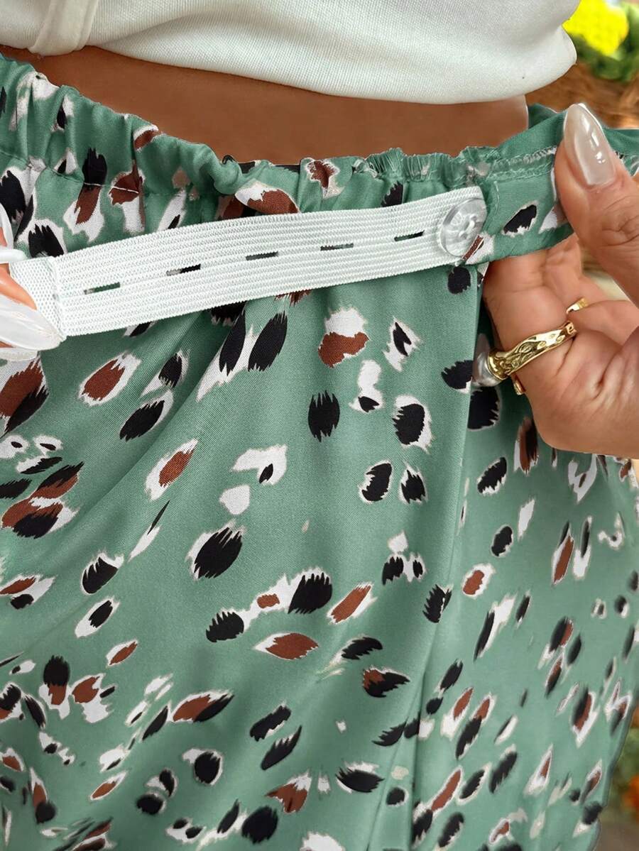 Leopard Print Wide Leg Maternity Pants Ultra High Waist Loose Fit Apricot Boho Flowy Long Trousers for Pregnancy Casual Vacation