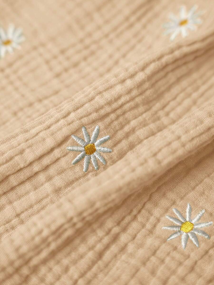 Apricot Boho Maternity Cami - Textured Floral Embroidery Spaghetti Strap Vacation Top with Backless Detail