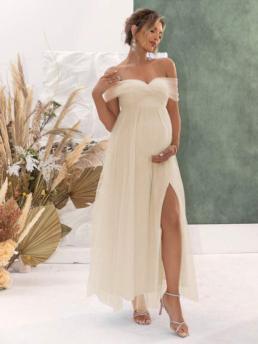 Off-Shoulder Mesh Sexy Maternity Dress Spring