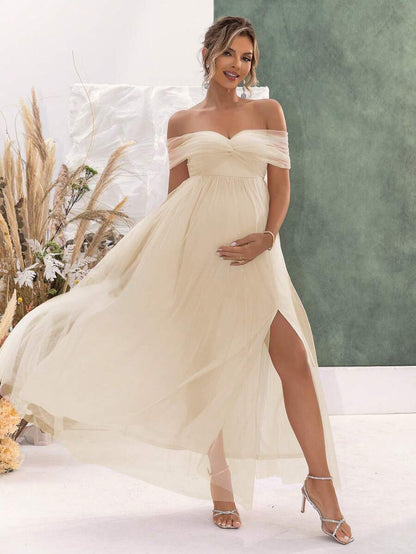 Off-Shoulder Mesh Sexy Maternity Dress Spring