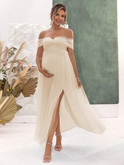 Off-Shoulder Mesh Sexy Maternity Dress Spring