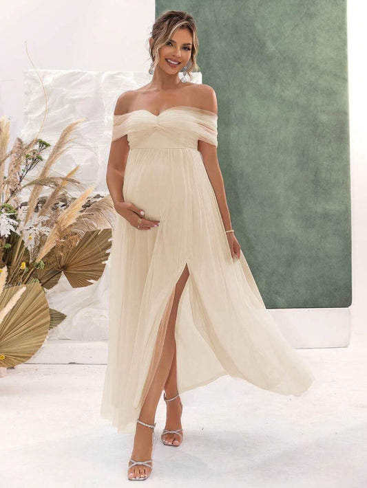 Off-Shoulder Mesh Sexy Maternity Dress Spring
