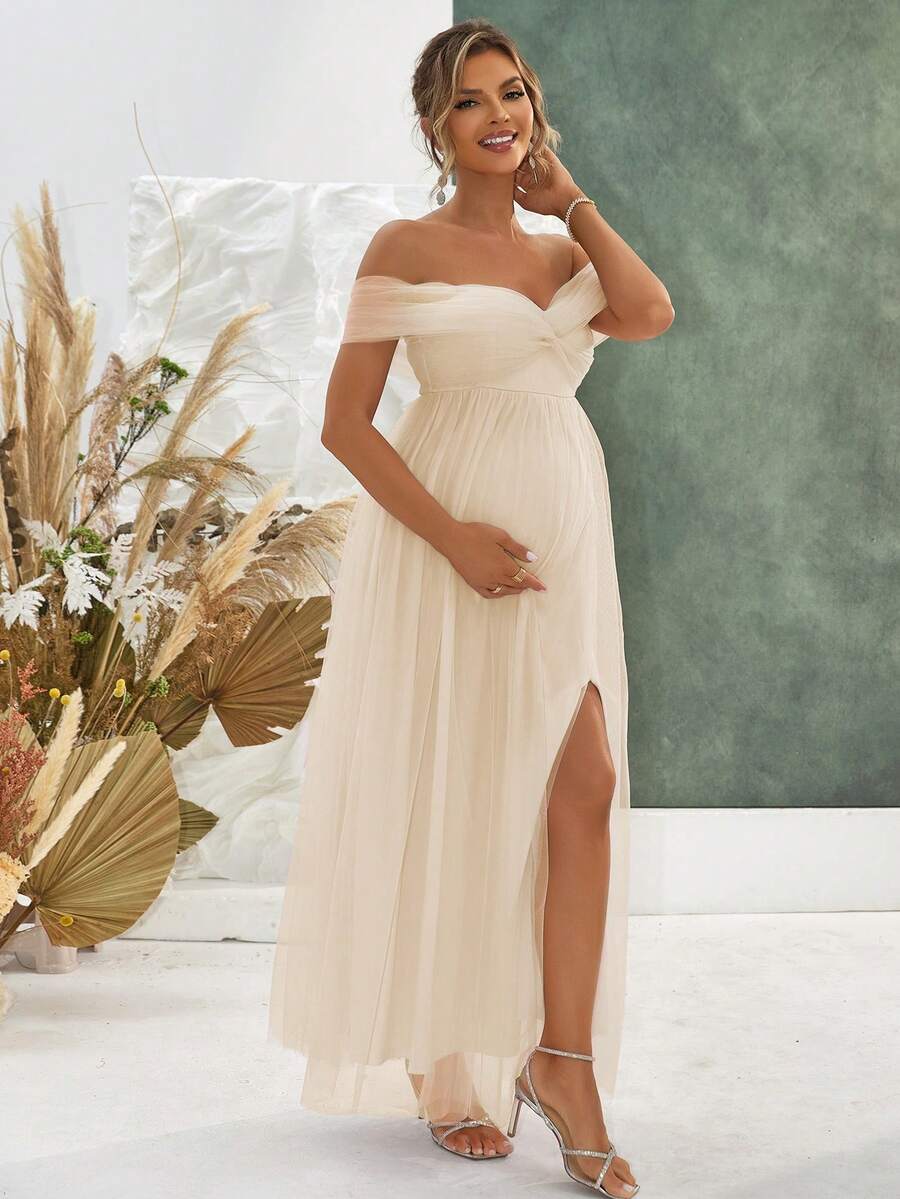 Off-Shoulder Mesh Sexy Maternity Dress Spring