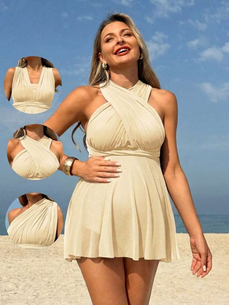Maternity Pleated Jacquard Shorts - Boho Y2K High Waist Lightweight Casual Beach Daily
