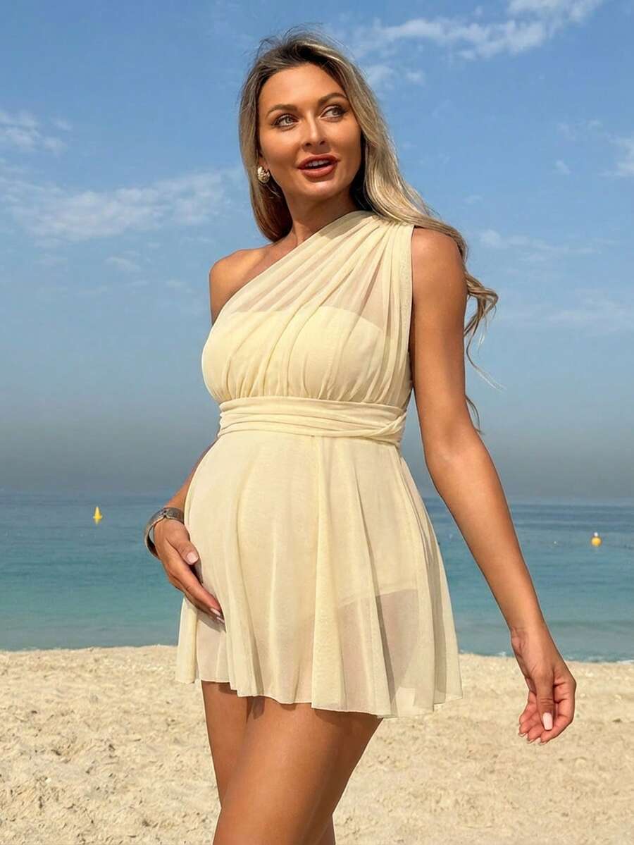 Maternity Pleated Jacquard Shorts - Boho Y2K High Waist Lightweight Casual Beach Daily