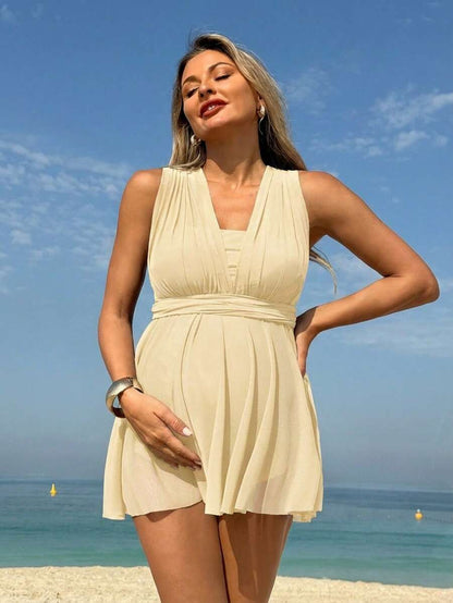 Maternity Pleated Jacquard Shorts - Boho Y2K High Waist Lightweight Casual Beach Daily