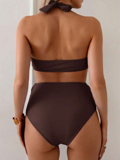 Maternity Halter Bikini Set - Solid Stretch Comfortable Summer Beach Vacation, Mom To Be