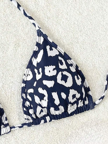 Swim Vcay 1pc Women's Leopard Print Halter Bikini Top For Summer Beach Vacation