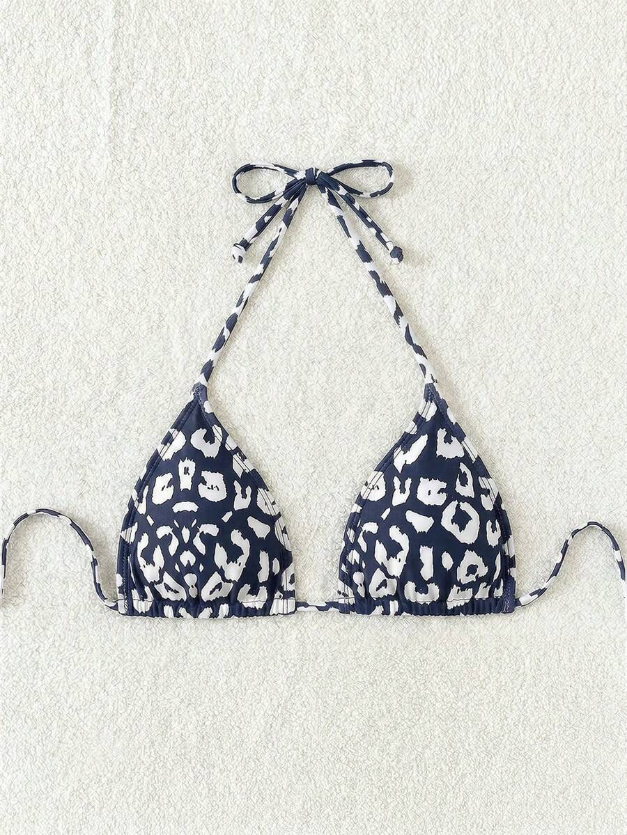 Swim Vcay 1pc Women's Leopard Print Halter Bikini Top For Summer Beach Vacation