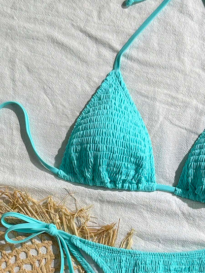 Swim Vcay Solid Color Halter Twist Bikini Two Pieces Swimwear, Suitable For Summer