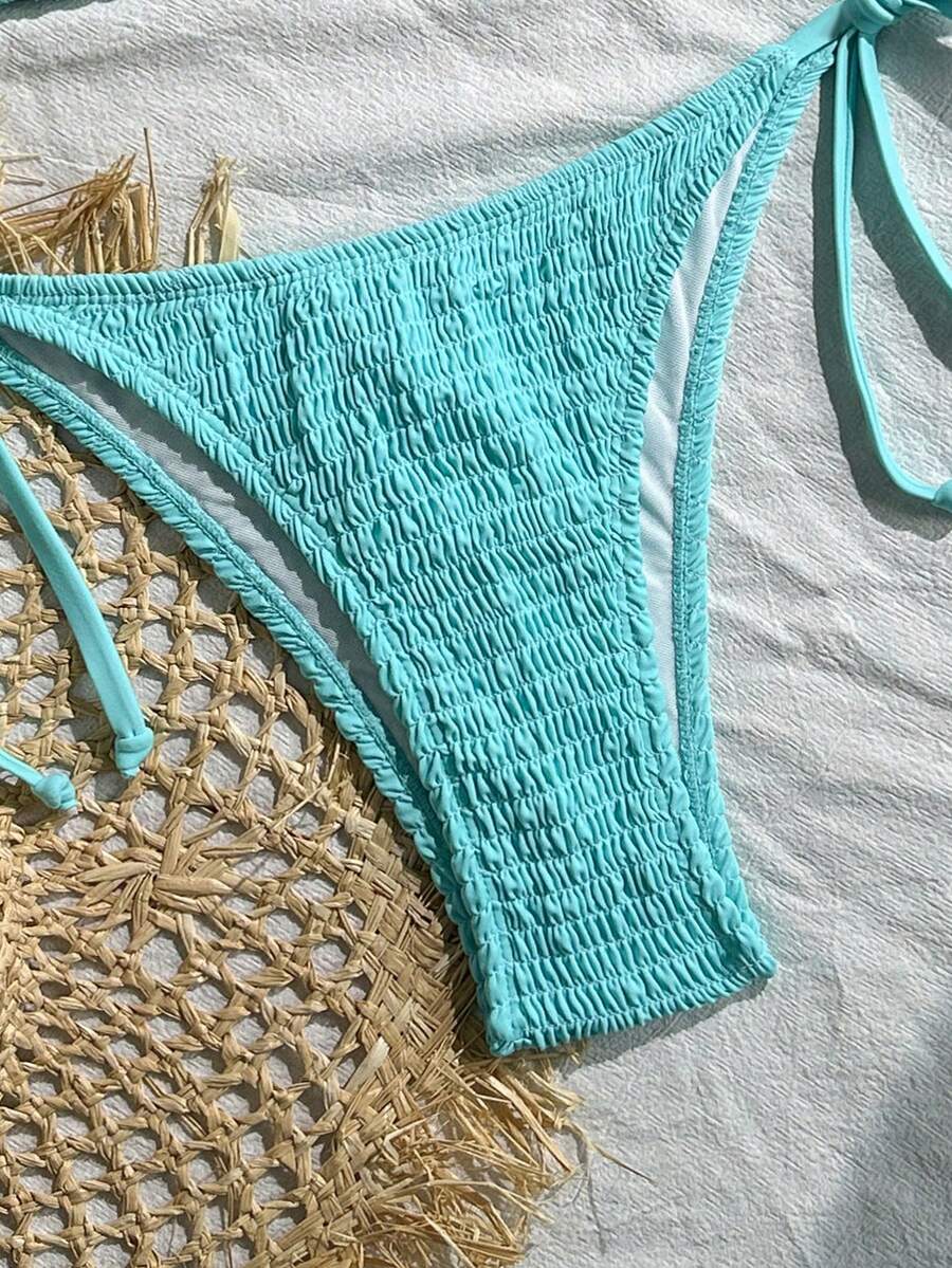 Swim Vcay Solid Color Halter Twist Bikini Two Pieces Swimwear, Suitable For Summer