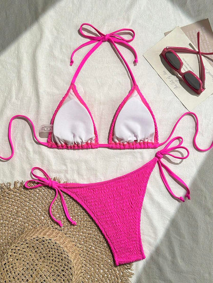 Swim Basics Women's Solid Color Halter Neck Sexy Bikini Set Bathing Suit For Summer Beach