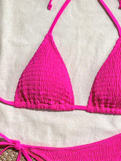 Swim Vcay Solid Color Texture Split Bikini Set, Vacation Beach For Summer
