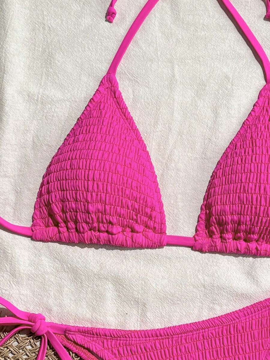 Swim Basics Women's Solid Color Halter Neck Sexy Bikini Set Bathing Suit For Summer Beach