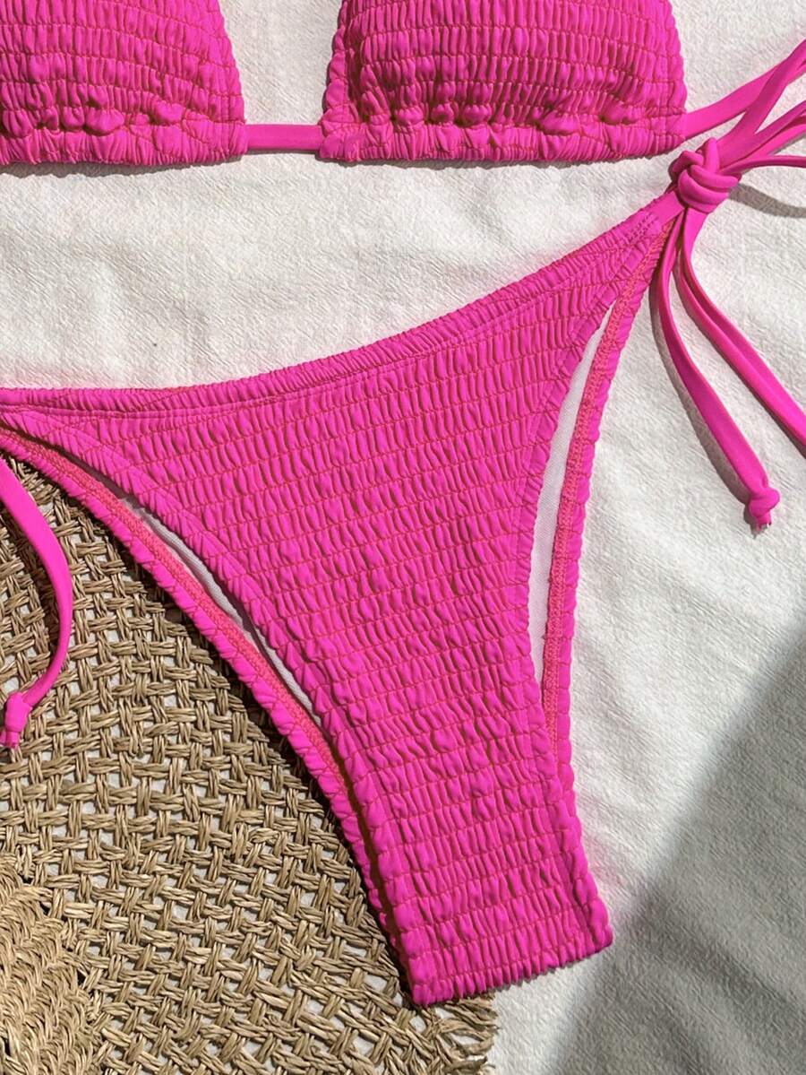 Swim Vcay Solid Color Halter Twist Bikini Two Pieces Swimwear, Suitable For Summer
