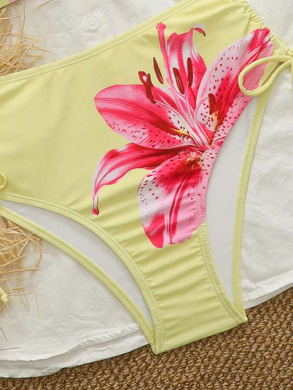 Women's 2-Piece Bandeau Bikini Set - High Waist Shorts, Tropical Floral, Multicolor