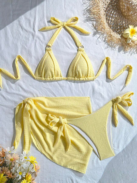 Swim Vcay 2026 New Spring/Summer 3 Pieces Women Yellow Swimwear & Shorts Beach Vacation Elegant Swim