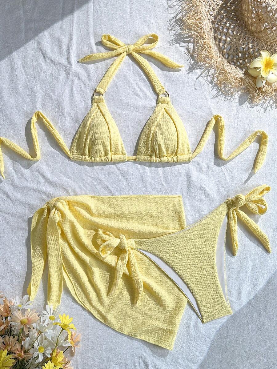 Swim Vcay 2026 New Spring/Summer 3 Pieces Women Yellow Swimwear & Shorts Beach Vacation Elegant Swim