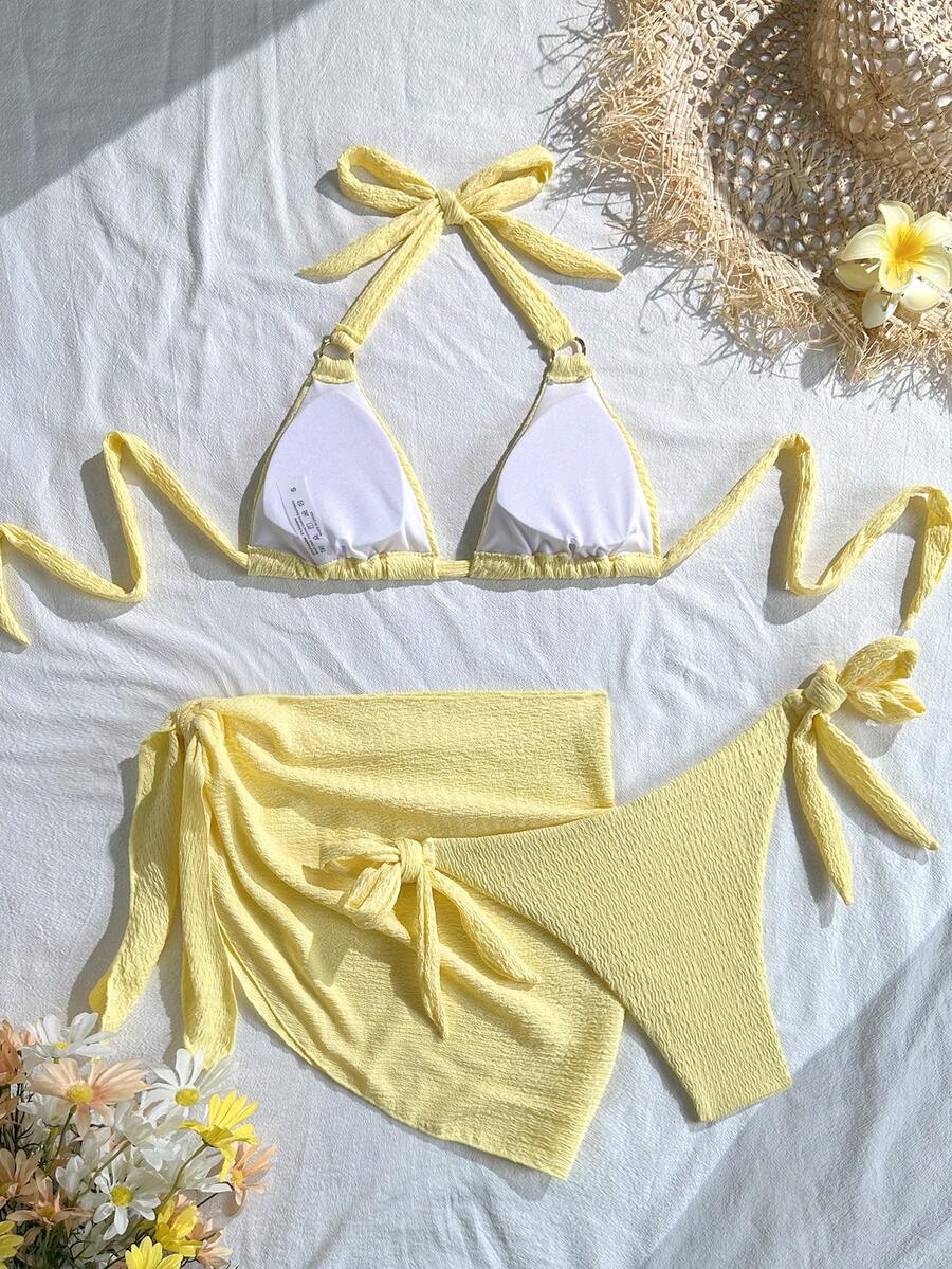 Swim Vcay 2026 New Spring/Summer 3 Pieces Women Yellow Swimwear & Shorts Beach Vacation Elegant Swim