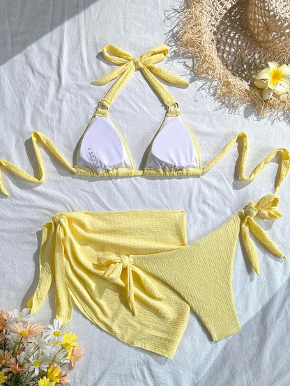 Swim Vcay 2026 New Spring/Summer 3 Pieces Women Yellow Swimwear & Shorts Beach Vacation Elegant Swim