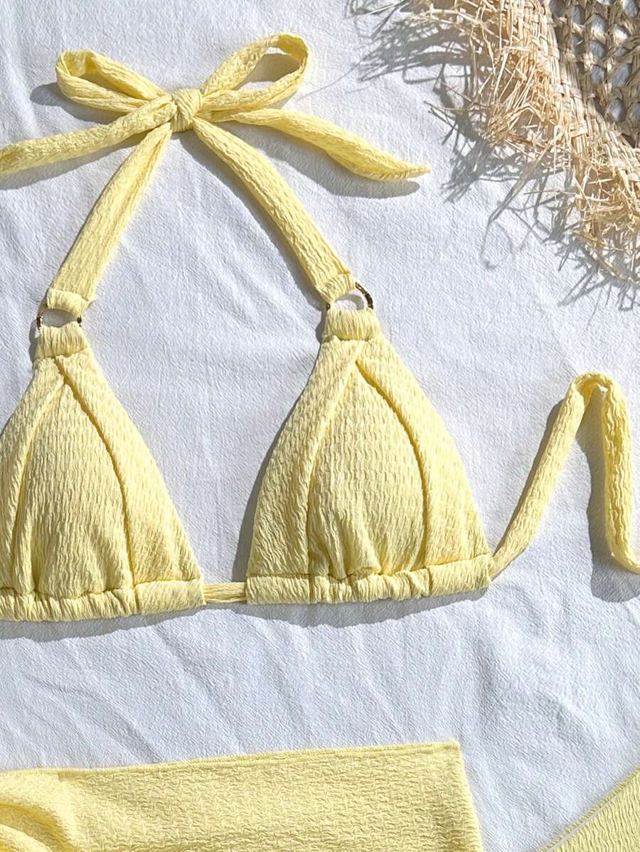 Swim Vcay 2026 New Spring/Summer 3 Pieces Women Yellow Swimwear & Shorts Beach Vacation Elegant Swim