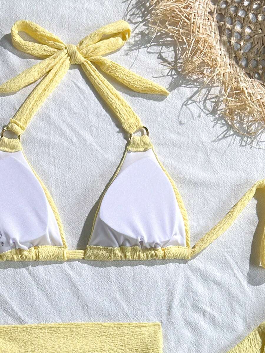 Swim Vcay 2026 New Spring/Summer 3 Pieces Women Yellow Swimwear & Shorts Beach Vacation Elegant Swim