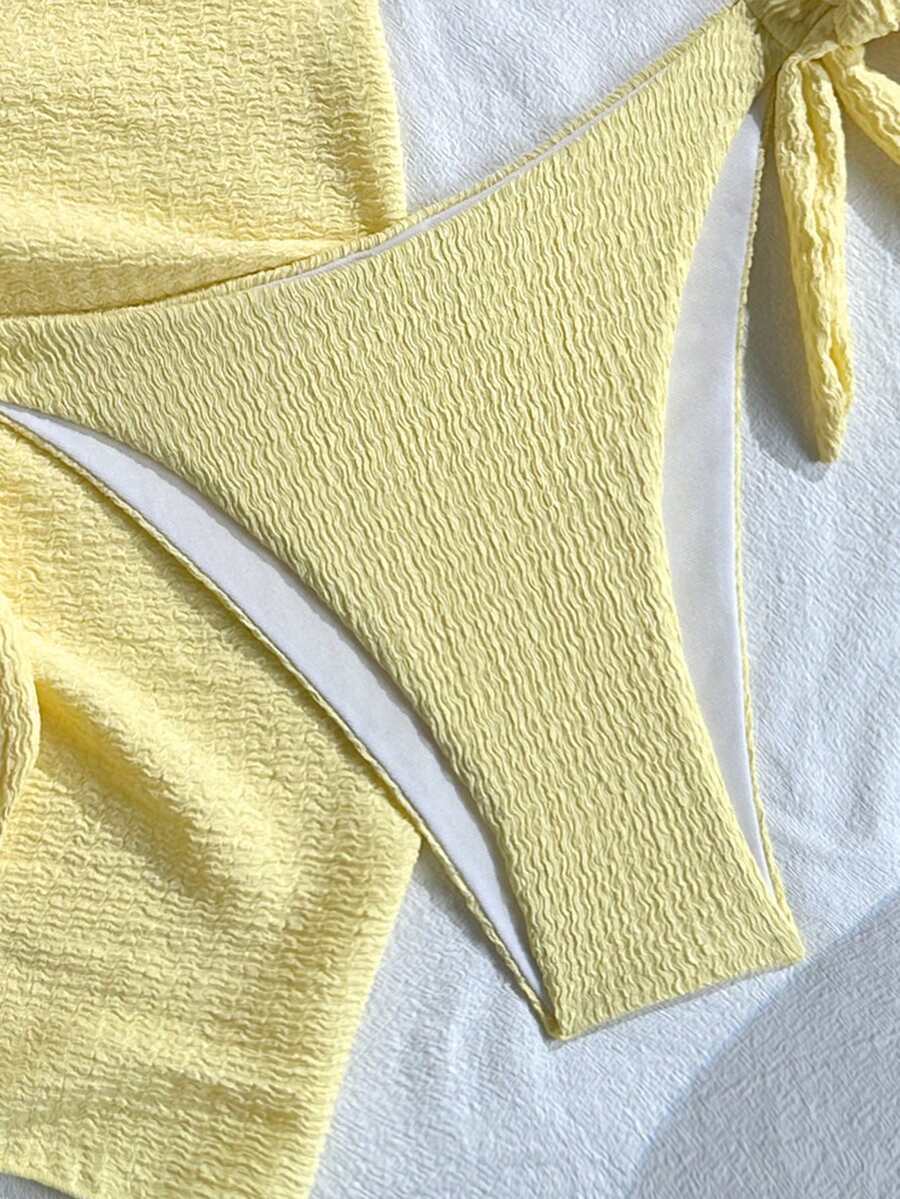 Swim Vcay 2026 New Spring/Summer 3 Pieces Women Yellow Swimwear & Shorts Beach Vacation Elegant Swim