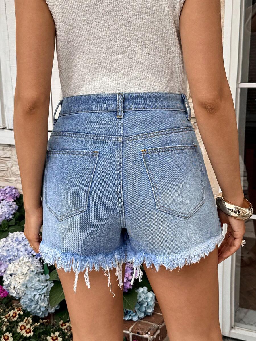 Black Maternity Denim Shorts with Frayed Hem – Casual High-Waisted Mini Shorts with Belt Loops & Zipper Fly – 67% Cotton Summer Essential