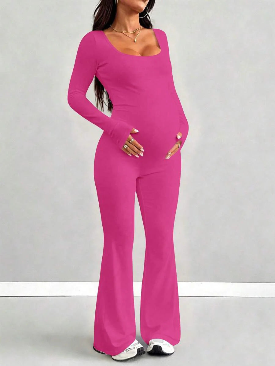 Maternity Long Sleeve Jumpsuit, Tight & Comfortable Casual Outfit