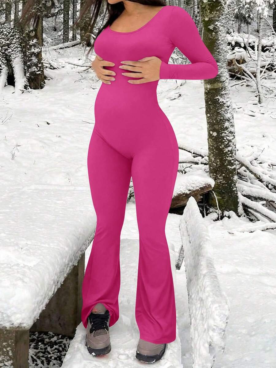 Maternity Long Sleeve Jumpsuit, Tight & Comfortable Casual Outfit